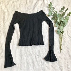 Silence + Noise Ribbed Bardot Off The Shoulder Top
